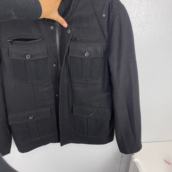GUESS Mens Coat Military Black Peacoat Jacket Wool Blend - Picture 5 of 9